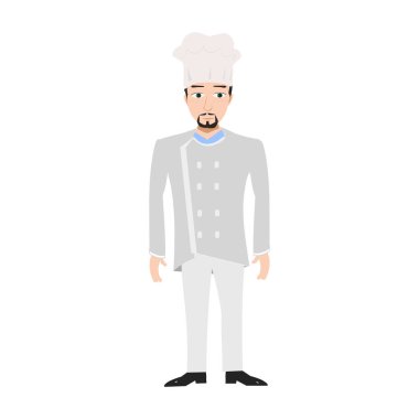 Bıçak ve çatal vektör çizimleriyle üniformalı erkek şef.