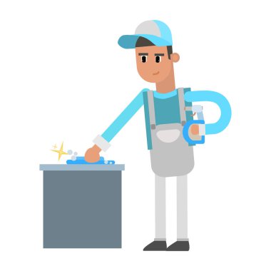 İngiliz anahtarı karikatür vektör illüstrasyon grafik tasarımlı erkek tesisatçı