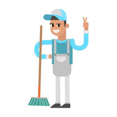 Önlük giyen mutlu adam.