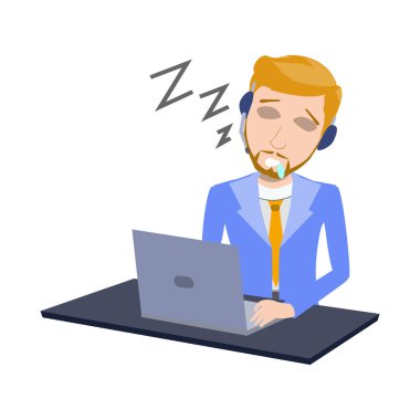 Ofis vektörü düz illüstrasyonunda uyuyan adam.