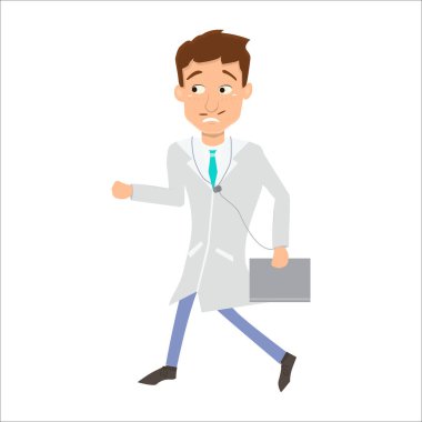 Çizgi film karakteri doktor, tıp elbisesi içinde.