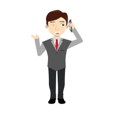 Cep telefonu olan bir iş adamı. Çizgi film tarzı. vektör