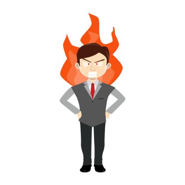 Elinde ateş olan bir iş adamı. vektör illüstrasyonu