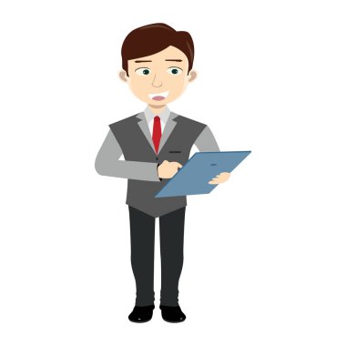 Dizüstü bilgisayarı ve cep telefonu vektör illüstrasyon grafik tasarımına sahip iş adamı