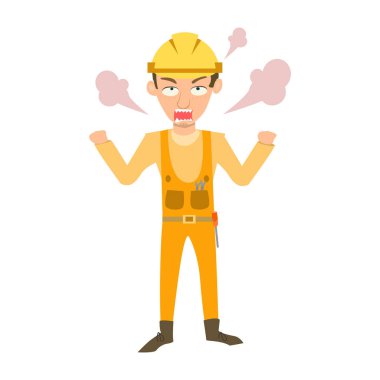 Turuncu üniformalı kızgın işçi