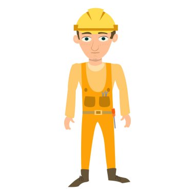 İnşaat işçisinin vektör karikatür çizimi. beyaz arkaplanda izole.