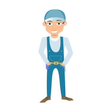 Genç çiftçinin çizgi film karakteri. İzole edilmiş. düz biçim