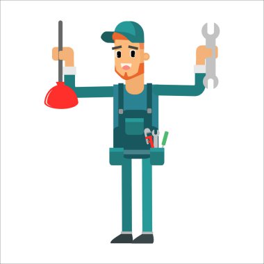 İngiliz anahtarı ve tornavidalı bir işçi.