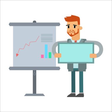 Tablet ve tablet vektör illüstrasyon tasarımına sahip iş adamı