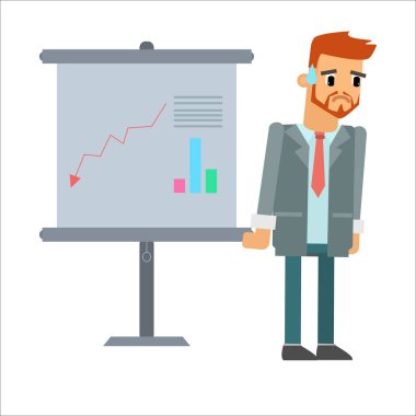 Sörf tahtası sunum vektör grafik tasarımı ile iş adamı