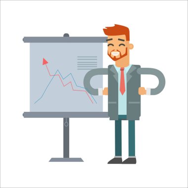 Pano ve grafiği olan iş adamı