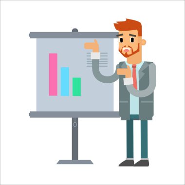 İş adamı sunum tahtasını gösteriyor