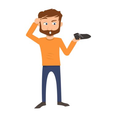 vektör karikatür çizimi - sakallı ve bıyıklı adam kulaklıkla müzik dinliyor.