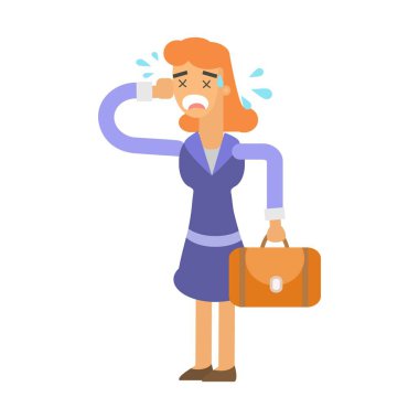 Hüsrana uğramış iş kadını çizgi film karakter vektör çizimi tasarımı