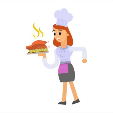 Hamburgerli kadın şef. vektör illüstrasyonu.