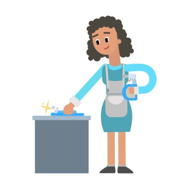 Kadın temizlik servisi, çizgi film illüstrasyonu