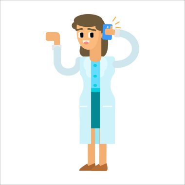 Akıllı telefon vektör çizimi kullanan kadın doktor