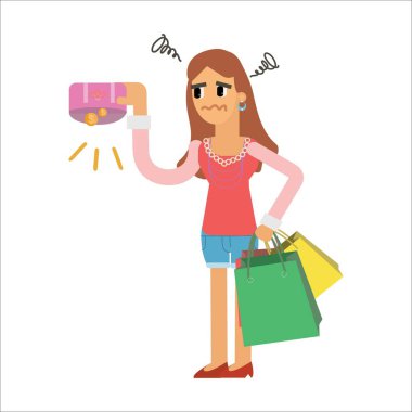 Alışveriş torbalı genç kız, vektör çizimi.