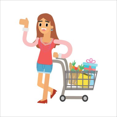 Genç bir kadın süpermarkette alışveriş yapıyor.