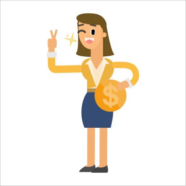 Dolar işareti olan bir iş kadını. vektör çizimi tasarımı