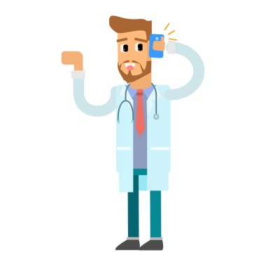 akıllı telefon karikatür vektör çizimi grafik tasarımı kullanan doktor