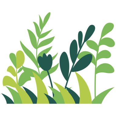 Karma yapraklı 2D bitkiler ve koyu tomurcuk detayları, çiçek desenleri, eko dekorasyonu ve yaratıcı bahçe tasarımları için uygundur..