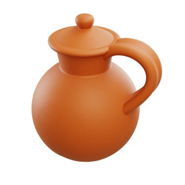 3 boyutlu kil sürahi, zarif kulplu ve ağız, çömlek tasarımı, geleneksel zanaat ve dekorasyon için uygun..