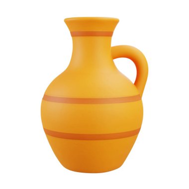 Kulplu ve boyunlu 3 boyutlu kil su testisi, geleneksel kültür temaları, çömlek sanatı veya ev dekorasyonu varlıkları için mükemmel..