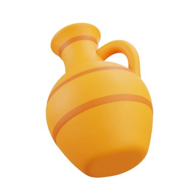 Yuvarlak şekilli el yapımı kil sürahi, düz yüzey ve doğal renk, dekorasyon veya çömlek sunumu için ideal.