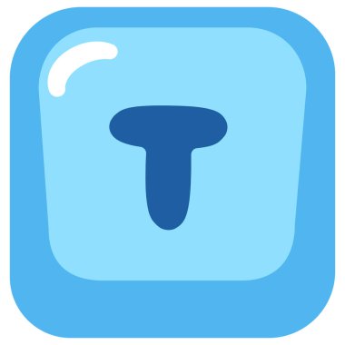 2D bright blue letter T button suitable for typing education, digital ui kits, alphabet games, and design systems.