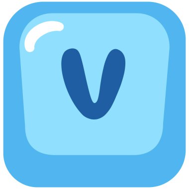 2D blue button letter V with rounded cartoon design perfect for ui elements, learning apps, and typing game interfaces.