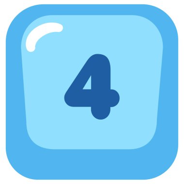 2D rounded blue key displaying number four ideal for educational ui design, digital games, and number learning tools.