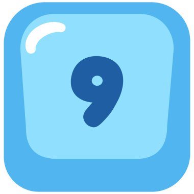 2D fun blue button showing number nine designed for typing practice, ui kits, digital learning games, and math themes.