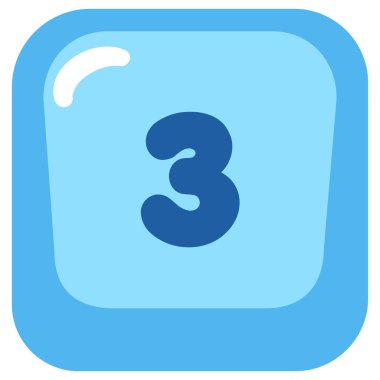 2D soft blue keycap featuring number three for learning games, math ui projects, and playful digital keyboard design purposes.