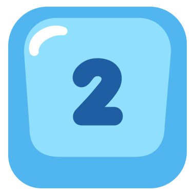 2D bright blue number two key designed for educational ui packs, math learning games, and fun digital keyboard design layouts.