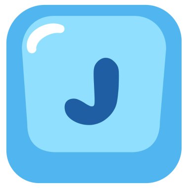 2D rounded blue key with letter J, ideal for learning alphabets, game ui, and digital keyboard style design themes.