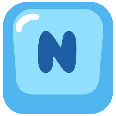 2D soft blue letter N button for digital ui, fun games, educational keyboard sets, and creative design collections.