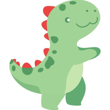 2D cute green dinosaur with a smiling face and red spikes, perfect for kids projects, posters, learning tools, and fun designs.
