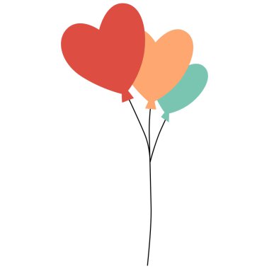 2D Three pastel balloons in heart shapes floating together, perfect for greeting cards, celebration art, and Valentines designs.
