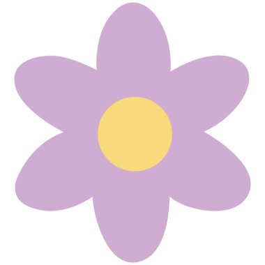 2d purple flower with bright yellow center, soft pastel tones, cute minimal design for crafts, spring projects, and decorative artwork.