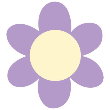 2d mor papatya çiçeği, yumuşak sarı merkezli, sevimli çiçek pastel tarzı, bahar süslemeleri, el sanatları ve tasarım projeleri için harika..