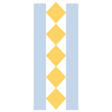 2D pastel geometric pattern featuring golden diamonds between blue stripes, ideal for creative backgrounds, packaging, and decorative crafts.