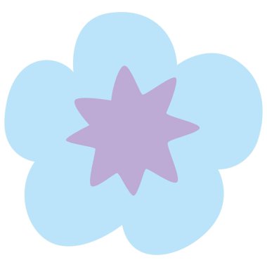 2D pastel star flower with soft blue petals and a purple star center, suitable for cute sticker, decor, and crafting design.