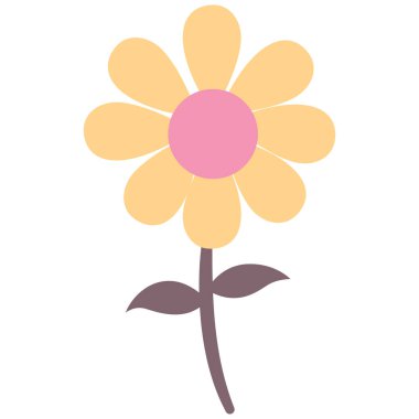 Kahverengi saplı ve yapraklı 2D sarı çiçek, botanik sanat eserleri, sevimli çiçek projeleri ve doğal yaratıcı tasarım elementleri için ideal..