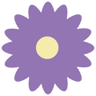 Sarı merkezli 2D mor papatya çiçeği, çiçek desenleri, sevimli dekorasyonlar, tasarım projeleri ve neşeli yaratıcı sanat eserleri için mükemmel..