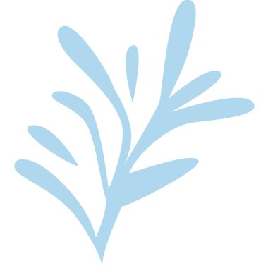 Yumuşak kıvrımlı 2D yumuşak mavi yaprak element, doğal temalı çıkartmalar, el sanatları, hatıra defteri ve minimalist dekoratif tasarımlar için mükemmel..