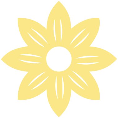 2D sarı çiçek kalın yapraklar ve güneşli his, dekoratif baskılar, neşeli tasarımlar ve dijital sanat projeleri için harika..