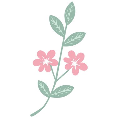 2d küçük çiçekli ve yumuşak yapraklı pembe çiçek dalı, şirin çıkartmalar, kağıt işçiliği ve doğa temalı projeler için harika..