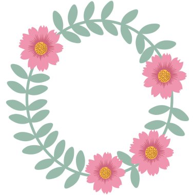 2D çiçekli, pembe çiçekli ve yeşil yapraklı, bahar dekorasyonu için mükemmel, şirin kırtasiye malzemeleri, ve yaratıcı tasarım el sanatları..