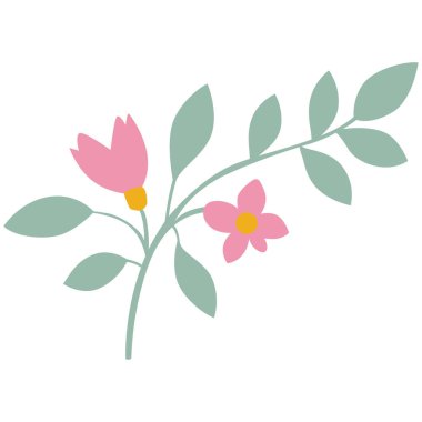 2D yumuşak pastel papatya dalı, yeşil sapları ve pembe çiçekleri var. Bahar sanatları, düğün kartları ve dekoratif sanat eserleri için ideal..